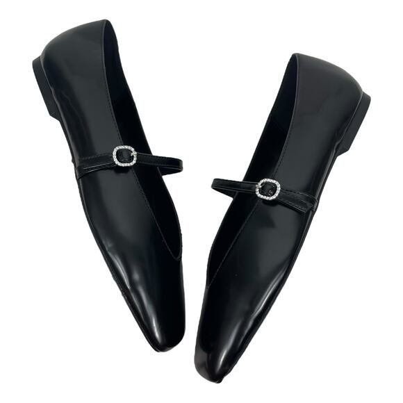 Mango Jewel Strap Glossy Mary Jane Ballet Flats Black Size 40/ 9 - Picture 9 of 12